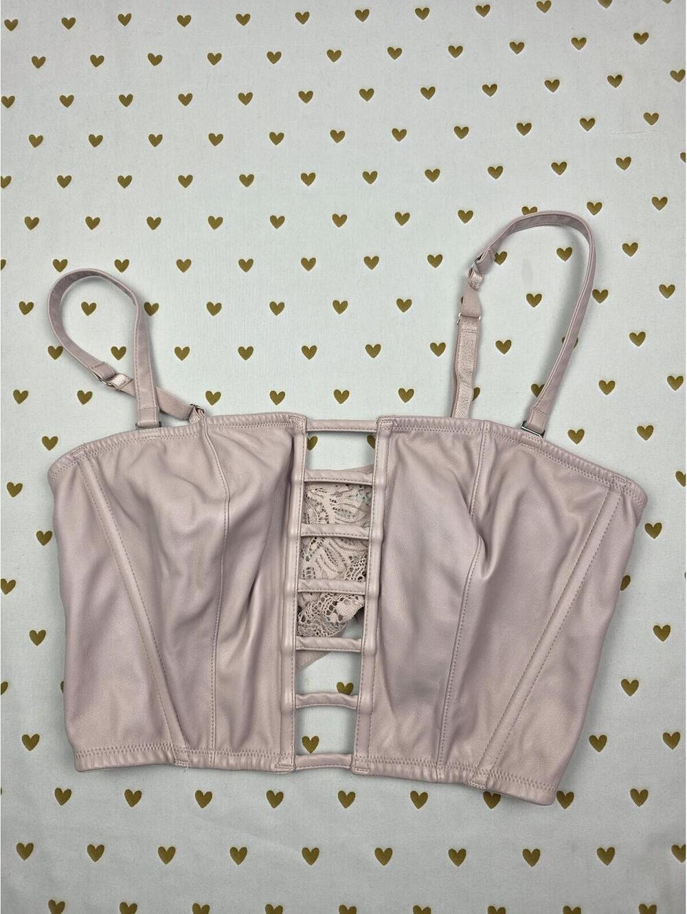 Victorias Secret Large Rose Faux Leather Corset Bralette Bra Top Tank